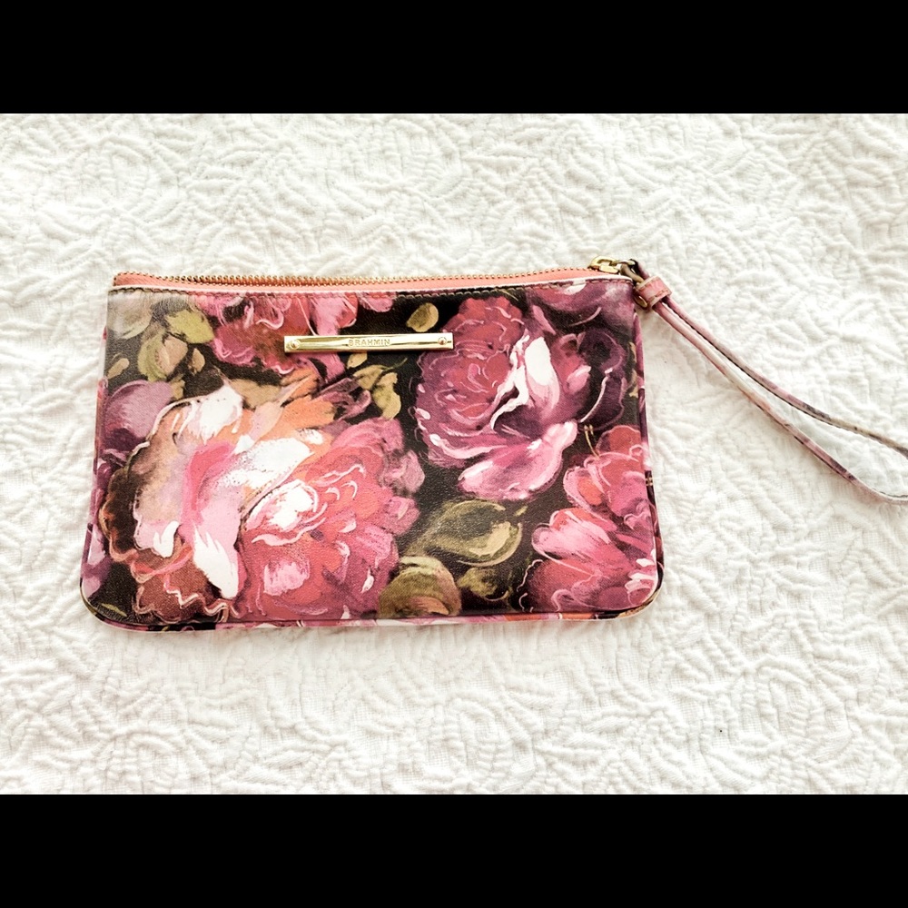 BRAHIM. Pink floral wristlet.